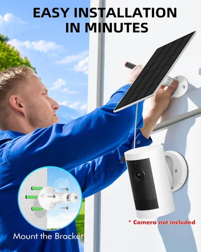 Vista 5 de KEPEAK Panel Solar para Cámara Ring al Aire Libre, Cargador Solar Pequeño de 5V con Tipo C o Micro USB, Solo para Batería de Cámara Stick Up Cam