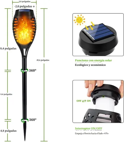 Vista 6 de Luces Solares para Exteriores, Paquete de 6 Luces Antorcha Solar con Llama Parpadeante, Luces de Navidad Impermeables para Decoración de Navidad