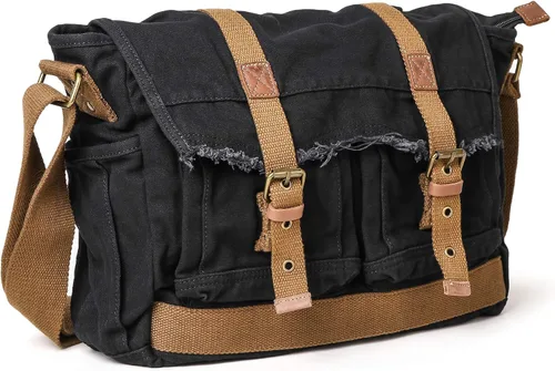 Vista 2 de GOOTIUM Canvas Messenger Bag - Vintage Shoulder Bag Frayed Style Boho Purse