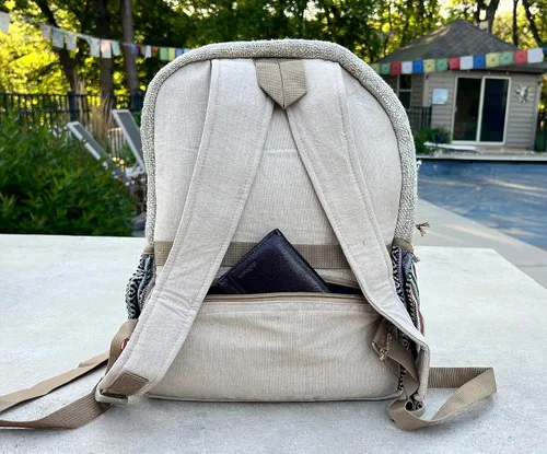 Vista 6 de KayJayStyles Natural - Mochila grande de cáñamo Nepal hecha a mano, BKPK-2, Computadora portátil