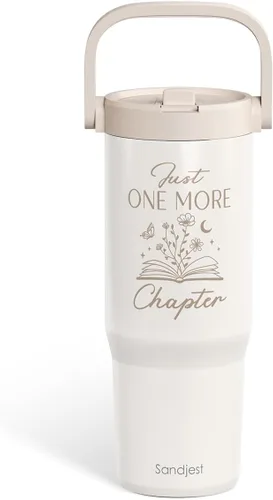 Vista 15 de SANDJEST Besties - Vaso de acero inoxidable con tapa para pajita de 30 onzas con asa de transporte para mujeres, niñas, mejores amigas, taza de café