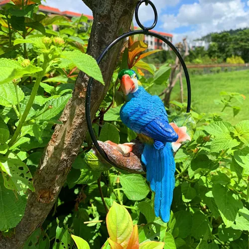 Vista 5 de iRonrain Mini estatuas de jardín, anillo de hierro para colgar, decoración artística, hermosa figura de pájaros oscilantes, adorno para caminos