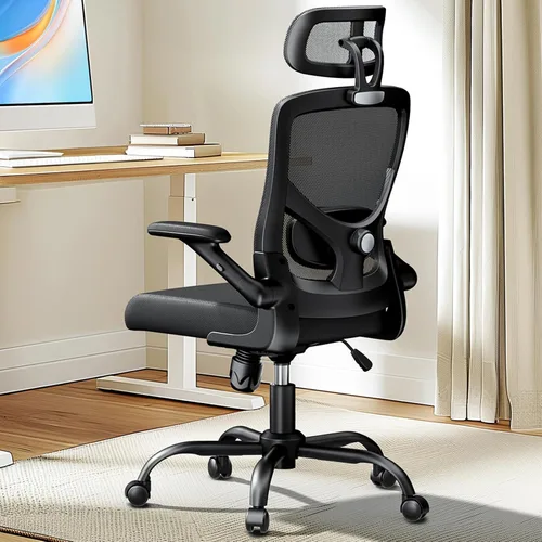 Vista 2 de Marsail Silla de escritorio de oficina sin brazos con ruedas, silla ancha de piel sintética con patas cruzadas, cómodas sillas giratorias ajustables