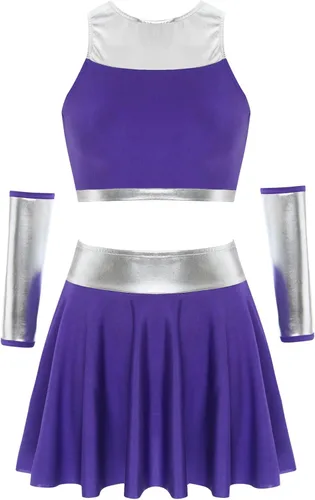 Vista 5 de Disfraz de Halloween para mujer, disfraz de princesa, juego de rol, color morado, ombliguera con minifalda