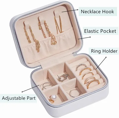 Vista 3 de NuAngela Joyero pequeño organizador de bolsas de joyería de viaje de piel sintética, soporte portátil para mujeres, collares, aretes, anillos
