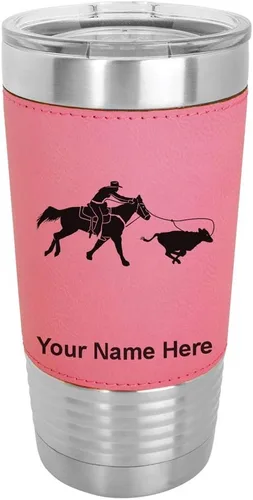 Vista 9 de LaserGram Vaso aislado al vacío de 20 onzas, con grabado personalizado incluido (cuero sintético, estilo béisbol)