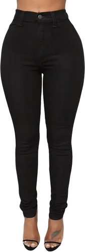 Vista 3 de KUNMI - Pantalones de mezclilla clásicos de cintura alta para mujer, elásticos, con efecto de levantamiento de glúteos, ajustados