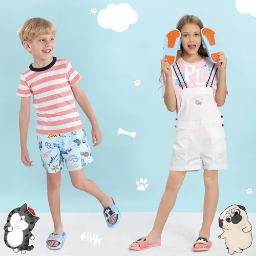 Vista 5 de BOPU 3-8 años niñas sandalias diapositivas, lindo perro y gato antideslizante niñas diapositivas niños diapositivas (niños pequeñosniños)