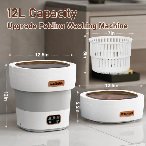 Vista 2 de Mini lavadora portátil 12L mejorada Mini lavadora plegable con cesta de giro y 3 modos de limpieza profunda para ropa interior, calcetines, ropa