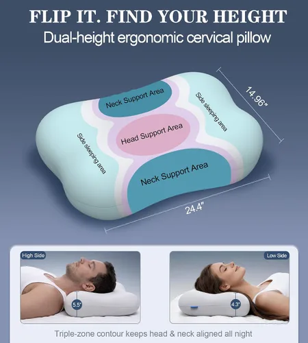 Vista 8 de Almohada cervical para aliviar el dolor de cuello y dormir de lado Blanco