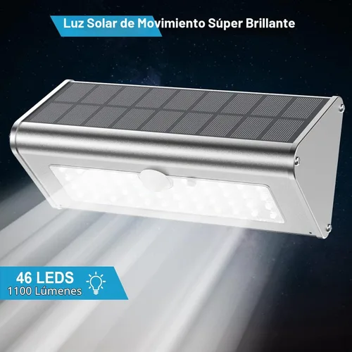 Vista 2 de Luces solares inalámbricas superbrillantes de 48 LED de 1100 lúmenes, a prueba de agua, luces solares de radar para exteriores, carcasa de aluminio