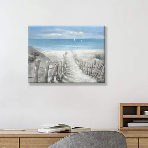 Vista 4 de Hardy Gallery Lienzo impreso con diseño de camino de playa: lienzo con imagen del océano costero, arte de pared tamaño pequeño para baño