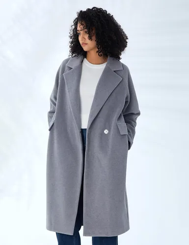 Vista 2 de Abrigo largo básico en forma de H con solapa casual para mujer de invierno