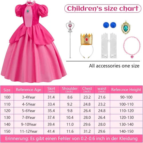 Vista 2 de Mooedcoe Disfraz de princesa melocotón para niñas pequeñas, vestidos de princesa melocotón con accesorios, vestido de princesa rosa