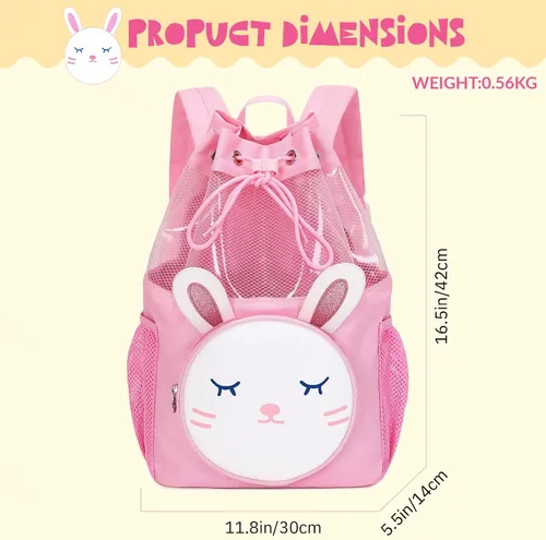 Vista 6 de Mygreen Bolsa de gimnasio con cordón para niños pequeños, linda caricatura, animales del zoológico, mochila deportiva