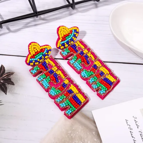 Vista 3 de Cinco De Mayo - Aretes de verano para mujer, con cuentas, taco, cactus, héctor, pimienta, con mensaje en inglés "I Spaicy", aretes navideños