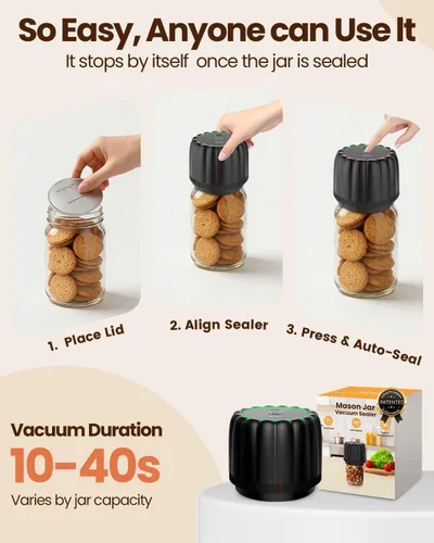 Vista 6 de Kit de sellado al vacío de tarros Mason eléctrico mejorado 2026 con tapas Mason de boca ancha y regular, bomba de vacío automática de 80 kpa