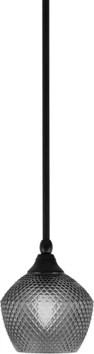 Vista 243 de Toltec Lighting Tallo Colgado Mini colgante, acabado de cobre negro, 3.5" cuadrado humo burbuja vidrio