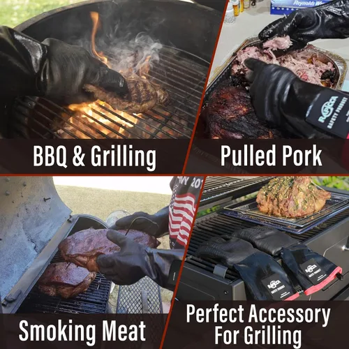Vista 4 de RAPICCA Guantes de Barbacoa Resistentes al Calor: Resistentes al Aceite e Impermeables para Ahumar, Asar a la Parrilla, Cocinar, Barbacoa, Freír