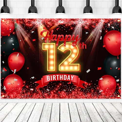 Vista 12 de Cartel de feliz cumpleaños 10 años, fondo rojo y negro, decoraciones de cumpleaños para niñas y niños de 10 años, artículos de fotografía