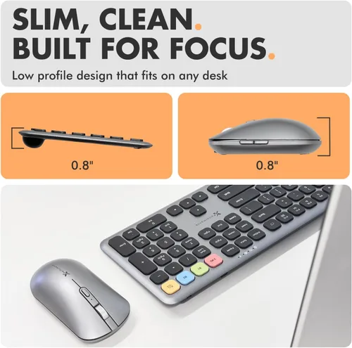 Vista 2 de X9 Combo de teclado y ratón inalámbrico Bluetooth (Bluetooth, 2.4Ghz, USB C con cable) - Teclado y ratón delgados recargables multidispositivo