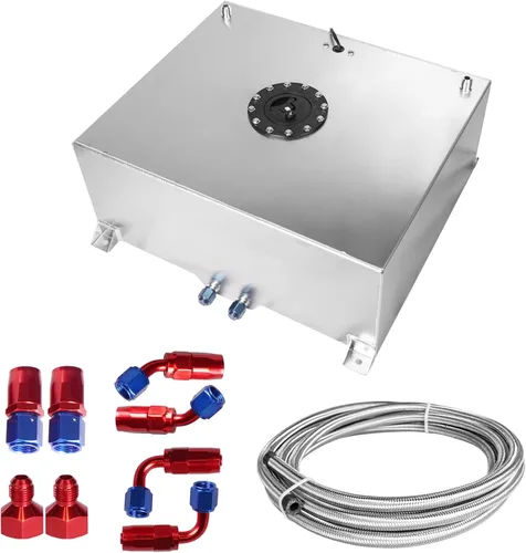 Vista 9 de Tanque de Celda de Combustible Universal de 5 Galones 20L Aluminio Pulido Plateado con Tapa/Emisor de Nivel/Línea de Alimentación de Aceite de 12