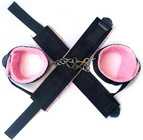 Vista 6 de Juego de esposas rosadas para parejas debajo de la cama King, juego de correas sexuales para mujeres, correas de cama tamaño Queen, barras
