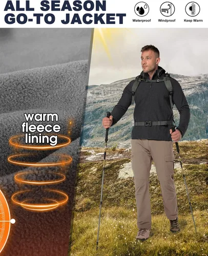 Vista 4 de 33,000ft Chaqueta Softshell con capucha para hombre, impermeable, ligera, aislada, cortavientos, con forro polar