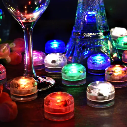 Vista 4 de Mini luces LED sumergibles con control remoto, pequeñas velas de té subacuáticas impermeables, velas sin llama, funcionan con pilas, velas RGB
