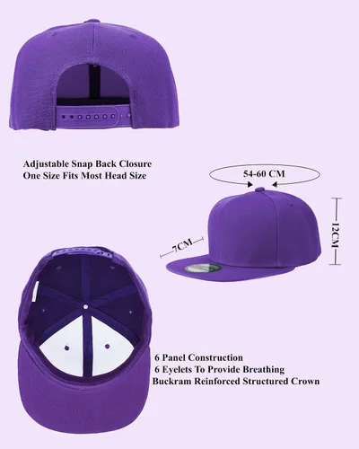 Vista 132 de Gorras Snapback Gelante para Hombres - Gorra de Béisbol con Visera Plana Ajustable - Liso en Blanco Ajustable Negro