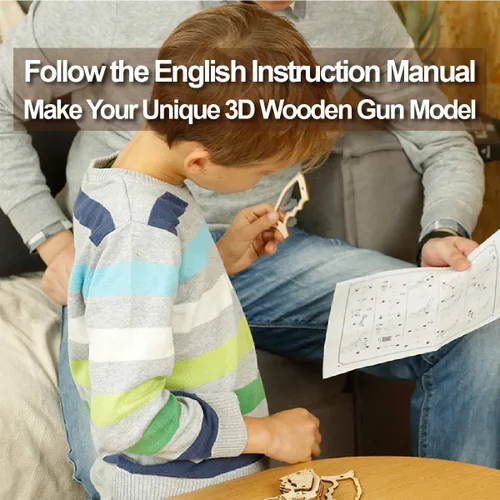 Vista 4 de ROKR Rompecabezas de madera 3D, juguetes de construcción de bricolaje, modelo mecánico, juego multijugador con objetivos de madera y bandas de goma
