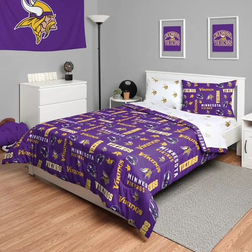 Vista 38 de FOCO Juego de ropa de cama unisex para adultos con logotipo del equipo de la NFL, sábanas y fundas de almohada, juego de ropa de cama de 5 piezas