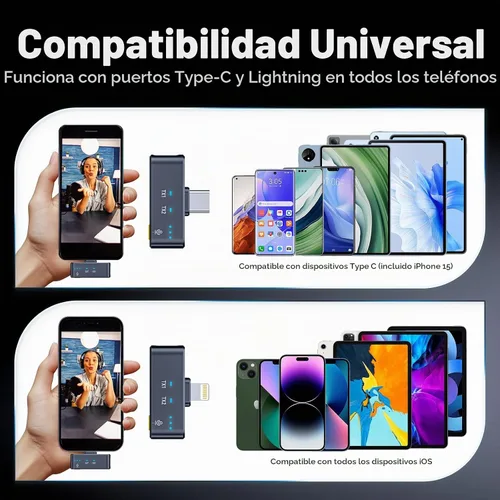Vista 4 de Micrófono Lavalier inalámbrico para iPhone/Android, rango de 200 pies, mini micrófono con cancelación de ruido, 25 horas de duración de la batería