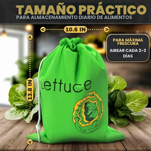 Vista 2 de Lechuga Keeper para refrigerador – Bolsas de almacenamiento reutilizables de 3 capas con forro de aluminio y cordón Transpirable, lavable