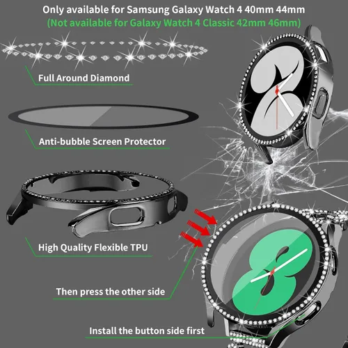 Vista 2 de JOYOZY Correa de reloj de liberación rápida de 0.787 in, correa de acero inoxidable y bisel de diamante para Samsung Galaxy Watch 4 1.575 in/1.732 in