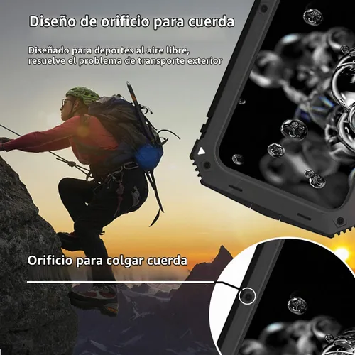 Vista 7 de Simicoo Funda de metal compatible con Samsung Note 20 Ultra con protector de pantalla militar, resistente a prueba de golpes, con soporte para Negro