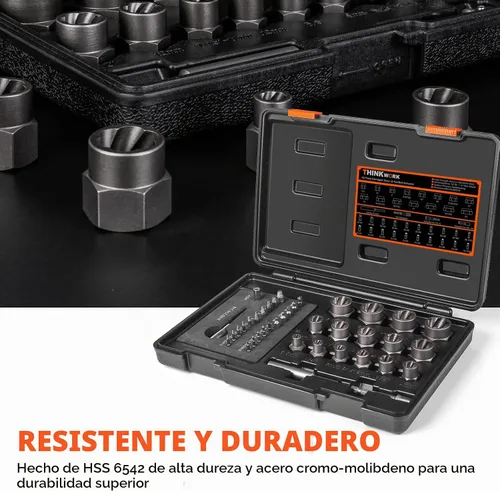 Vista 8 de THINKWORK Juego de extractor de tornillos dañados, 0.079 a 0.832 pulgadas, kit de extractor de pernos rotos de 39 piezas, herramienta de extracción