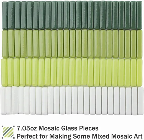 Vista 5 de Youway Style Azulejos de Mosaico para Manualidades a Granel, 200g Piezas de Vidrio de Mosaico de Colores Verdes, Azulejos de Vidrio en Tiras