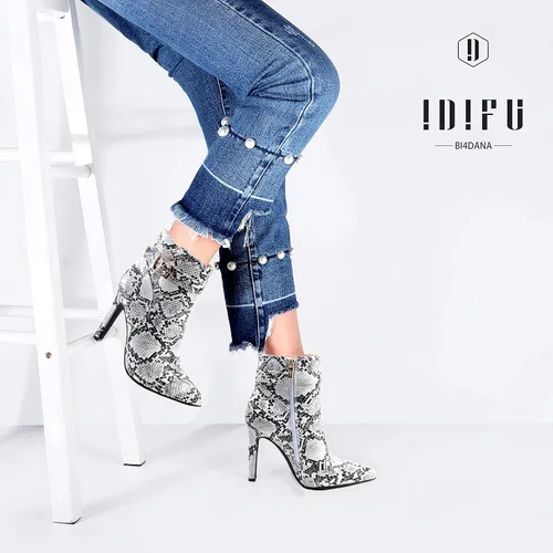 Vista 2 de IDIFU DANA - Botines de tacón alto de aguja para mujer, con cremallera lateral, con hebilla de metal