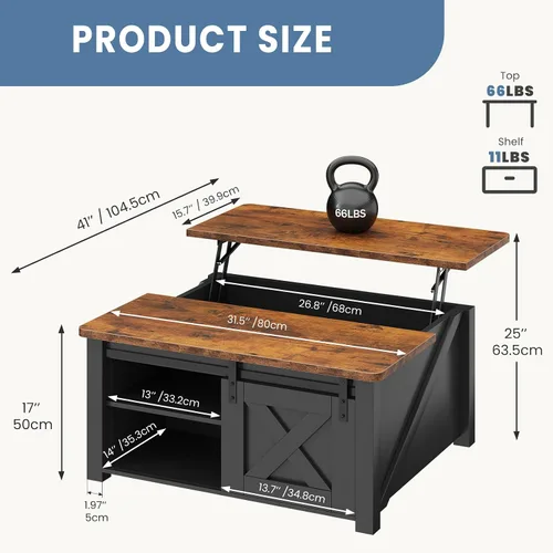 Vista 2 de DUMOS - Mesa auxiliar elevable, mesa central con almacenamiento, mesas cuadradas para sala de estar con estantes ajustables, modernas mesas de Madera