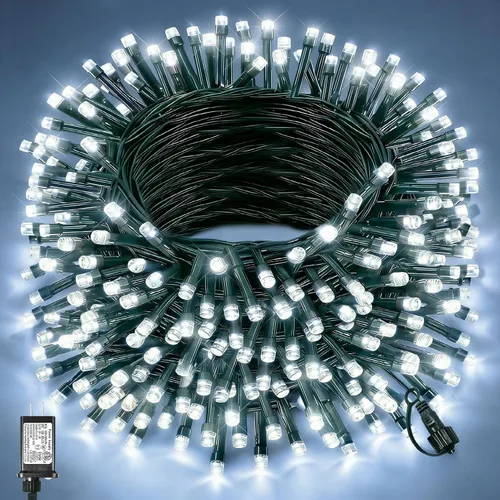 Vista 19 de Tira de luces LED de Navidad de 40 pies para exteriores, luces rojas y blancas de Navidad impermeables, 8 modos y temporizador, luces de árbol