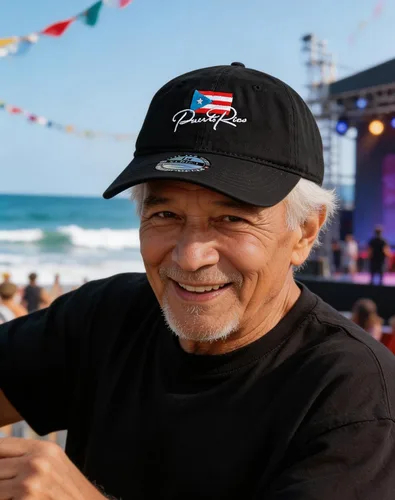 Vista 4 de Sombreros de Puerto Rico para hombres y mujeres, gorra de béisbol bordada ajustable para papá Sombrero para papá de Puerto Rico Negro