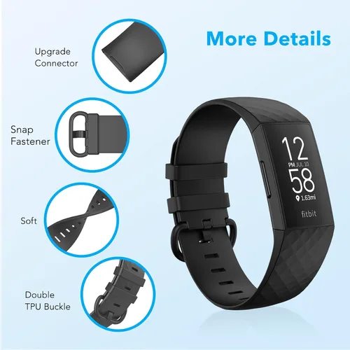 Vista 4 de 2 Pack Waterproof Bands Compatible with Fitbit charge 3 / Fitbit charge 4 / Fitbit Charge 3 SE, Classic Soft Sports Replacement Wristbands for Women