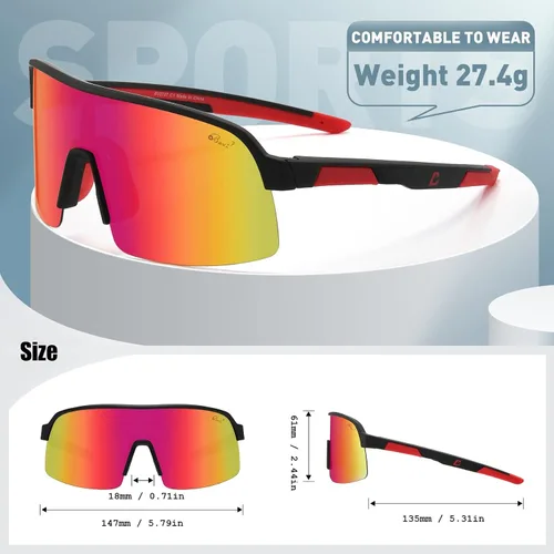 Vista 2 de Bevi Lentes de sol deportivos polarizados con marco TR90 duradero y flexible para hombres y mujeres, correr, conducir, ciclismo, etc
