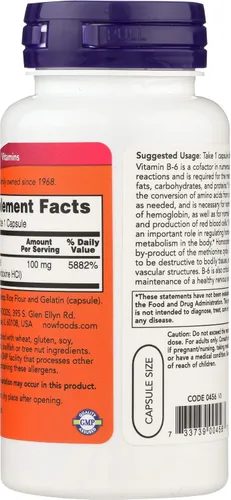 Vista 2 de NOW FOODS B6 100mg cápsulas, 100 CT