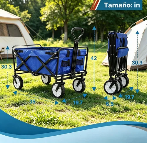 Vista 2 de Carrito plegable portátil plegable para playa, carrito de deportes al aire libre, camping, carrito de utilidad resistente con asa ajustable