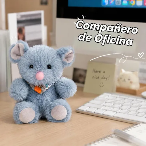 Vista 5 de Juguete de peluche suave de ratón sentado, azul