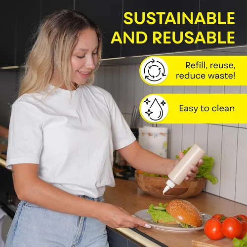 Vista 7 de BRIGHTFROM Botellas exprimibles para condimentos, botella vacía de 8 onzas con tapa superior giratoria, a prueba de fugas, ideal para salsa