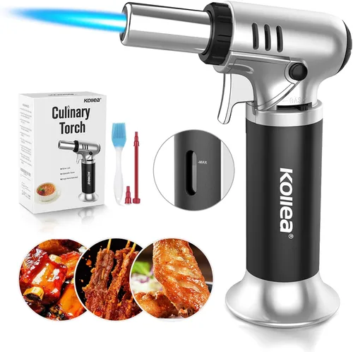 Vista 9 de Kollea - Soplete para Creme Brulee, soplete recargable de butano, soplete de cocina con bloqueo de seguridad y llama ajustable para hornear, Rojo