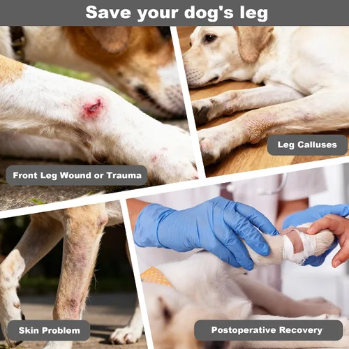 Vista 4 de Rodillera para perro, manga transpirable para patas de perro para dejar de lamer, coderas ajustables para perros pierna delantera trasera, protector